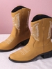 Stitching Embroidered Chunky Heel Boots