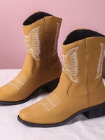 Stitching Embroidered Chunky Heel Boots