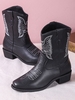 Stitching Embroidered Chunky Heel Boots