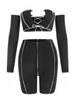 Stitching Lace-up Detachable Sleeves Bandeau Top and Bike Shorts Set M Black