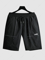 Stitching Pockets Drawstring Shorts L Black