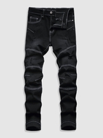 Stitching Ripped Jeans 40 Black