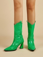 Strange Heel Side Zip Embossed Calf Boots
