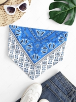 Strapless Bohemian Paisley Print Bandana Top L Blue
