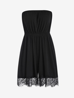 Strapless Scalloped Eyelash lace Trim Romper L Black