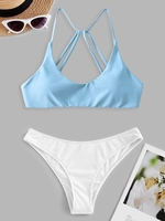 Strappy Back Ribbed Cheeky Bikini Set Multi a