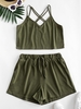 Strappy Criss Cross Tie Waist Two Piece Set L Army green