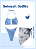 Strappy Cut Out High Leg Crinkle Bikini with Lace Butterfly Applique Sarong Skirt Blue