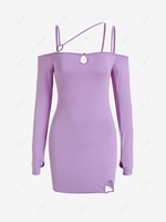 Strappy Cut Out O-ring Slinky Mini Dress L Light purple