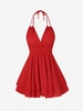 Strappy Halter Backless Layered Mini Dress S Red