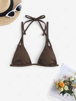 Strappy Halter Bikini Top L Deep coffee