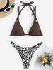 Strappy Leopard Thong Bikini Swimwear Deep coffee