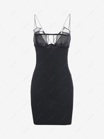 Strappy Organza Panel Slinky Mini Dress M Black