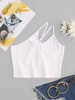 Strappy Ribbed Asymmetrical One Shoulder Crop Top M White