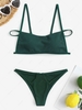 Strappy Ribbed Cut Out Cheeky Bikini Set Green