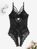 Strappy Sheer Lace Harness Crotchless Lingerie Teddy Xl Black