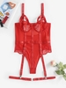 Strappy Surrender Lace Panel Garter Teddy L Red
