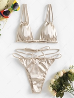 Strappy Ties Silky Floss Bikini Swimwear Light coffee