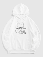 Streetwear Bear Graphic Pattern Pocket Hoodie Xxl White