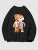Streetwear Bear Skeleton Print Long Sleeve T-shirt Xl Black