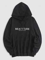 Streetwear Beatitude Slogan Print Fleece-lined Essentials Hoodie S Black