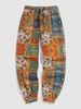 Streetwear Bohemian Baggy Patternblock Hippie Drawstring Jogger Pants Xl Orange