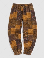 Streetwear Bohemian Patternblock Hippie Drawstring Baggy Jogger Pants L Coffee