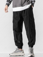Streetwear Buckle Design Solid Color Drawstring Techwear Jogger Cargo Pants Xs Black