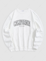 Streetwear California Contrasting Letter Fleece-lined Crewneck Vintage Sweatshirt L White