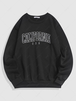 Streetwear California Contrasting Letter Fleece-lined Crewneck Vintage Sweatshirt S Black