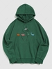 Streetwear Cartoon Dinosaur Print Kangaroo Pocket Hoodie L Deep green