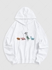 Streetwear Cartoon Dinosaur Print Kangaroo Pocket Hoodie M White