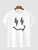 Streetwear Cartoon Face Printed Funny T-shirt 2xl White