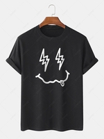 Streetwear Cartoon Face Printed Funny T-shirt S Black