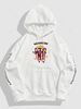 Streetwear Cartoon Popcorn Graphic Fleece-lined Hoodie L White