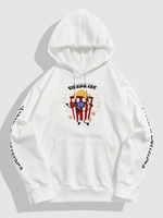 Streetwear Cartoon Popcorn Graphic Fleece-lined Hoodie S White
