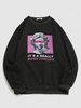 Streetwear Character Letters Print Renaissance Art Fleece Sweatshirt L Black