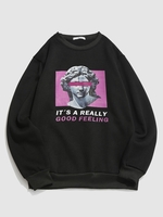 Streetwear Character Letters Print Renaissance Art Fleece Sweatshirt M Black