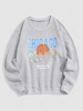 Streetwear Chicago Basketball Vintage Graphic Print Fleece-lined Sweatshirt 2xl Light gray