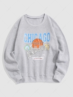 Streetwear Chicago Basketball Vintage Graphic Print Fleece-lined Sweatshirt 2xl Light gray