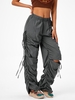 Streetwear Cinched Cutout Ruched Pants L Gray