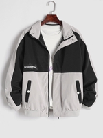 Streetwear Colorblock Letter Print Zip Jacket Xs Black