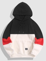 Streetwear Colorblock Patch Polar Faux Fur Fleece Hoodie 2xl