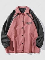 Streetwear Colorblock Raglan Sleeve Letter Graphic Baseball Jacket 2xl Pink