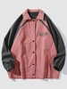 Streetwear Colorblock Raglan Sleeve Letter Graphic Baseball Jacket M Pink