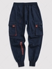 Streetwear Contrasting Letter Beam Feet Cargo Techwear Pants 2xl Cadetblue