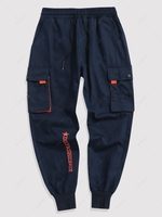 Streetwear Contrasting Letter Beam Feet Cargo Techwear Pants 2xl Cadetblue