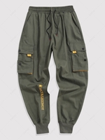 Streetwear Contrasting Letter Beam Feet Cargo Techwear Pants 4xl Army green