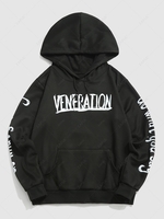 Streetwear Contrasting Letter Print Fleece-lined Hoodie 2xl Black
