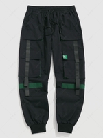 Streetwear Contrasting Patched Cargo Techwear Pants 2xl Black